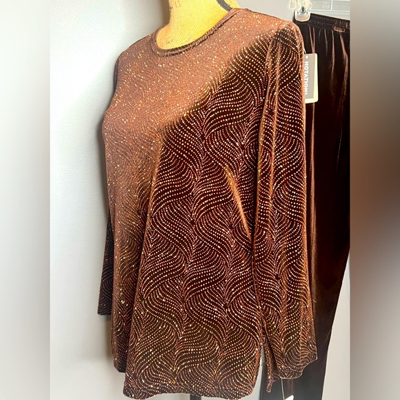 NWT Vintage Two Piece Brown Long Sleeve Top and Pants with Elastic Waist - Picture 4 of 11